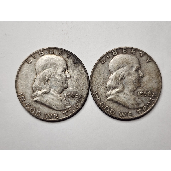 Two Benjamin Franklin 90% Silver United States Half Dollars ~ Both Nice Looking Coins!