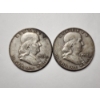 Image 1 : Two Benjamin Franklin 90% Silver United States Half Dollars ~ Both Nice Looking Coins!