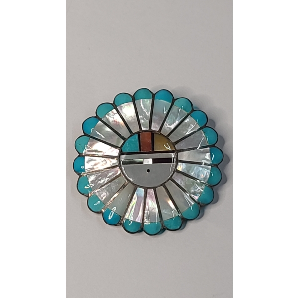 Marvelous Vintage Native American Zuni Turquoise Sterling Silver Pin/Pendant - Weight: 10.5g