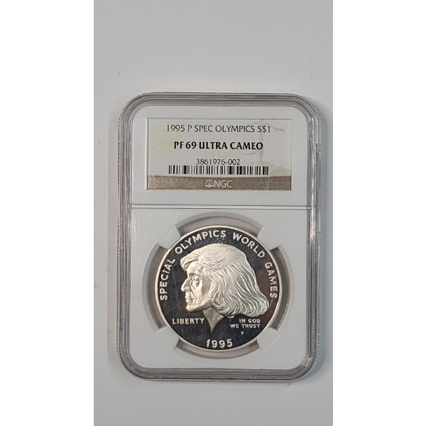 NGC 1995-P Special Olympics World Games PF 69 ULTRA CAMEO 90% Silver Proof Dollar