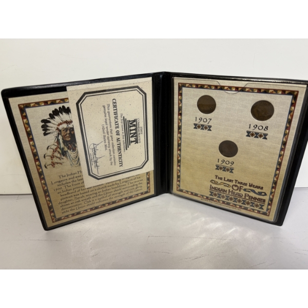 The Last Three Years of Indian Head Pennies Display - 1907, 1908 & 1909 - Certificate of Authenticit