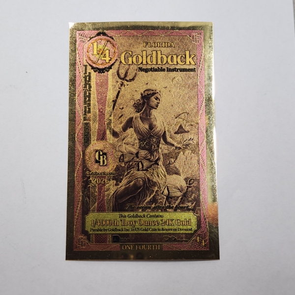 2026 Florida 1/4 Goldback *Alpha Series* 1/4000oz 24K Gold Foil Note
