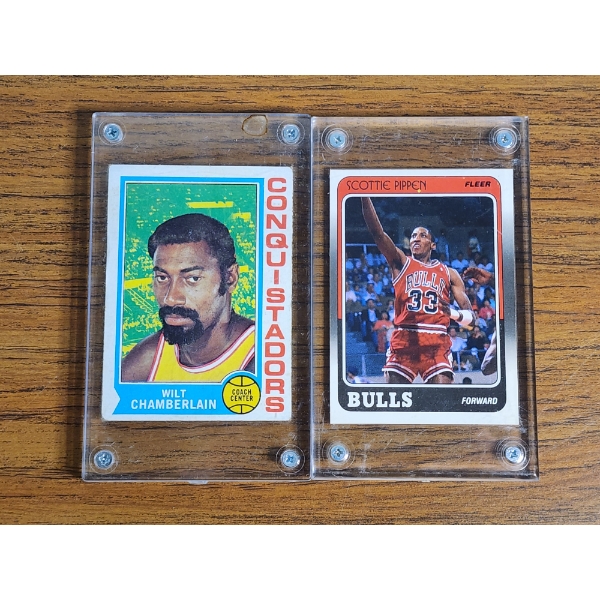 2 Basketball Cards: 1970-71 Topps Wilt Chamberlin # 250 & 1988 Fleer Scottie Pippen #20