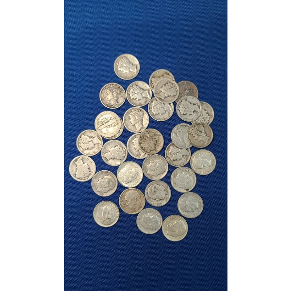Assorted Years/Mint Marks U.S 90% Silver Roosevelt And Mercury Head Dimes Dimes - Face Value: $3.10