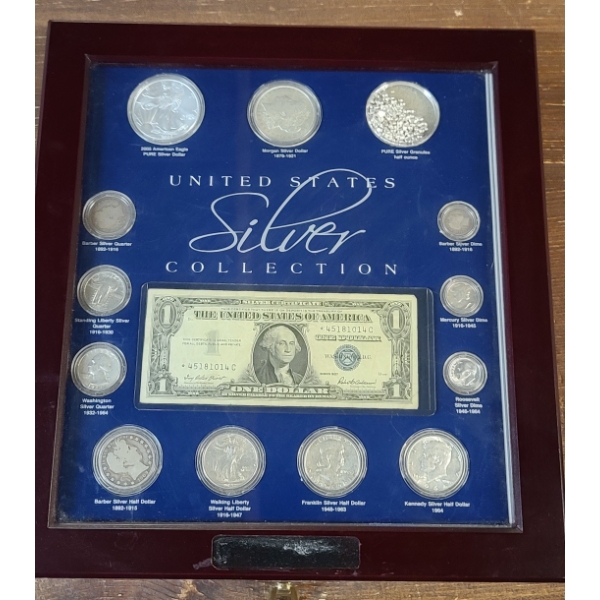 Beautiful United States Silver Collection Display Including Barber Silver Quarter & Dime