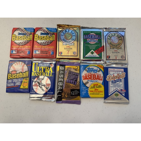 10 - Unopened Wax Packs of Baseball Cards - Never Opened & Mint Condition