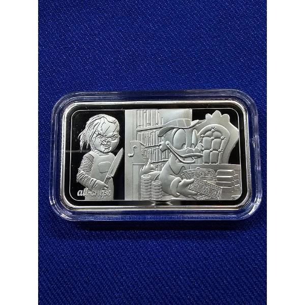 All-Chips Silver & Enamels 1oz .999 Fine Silver Proof Bar - Scrooge and Chucky "Watch your Back"