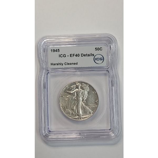 ICG 1945 EF40 Details 90% Silver Walking Liberty Half Dollar 