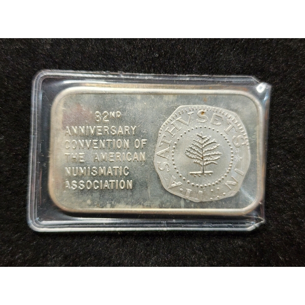 Vintage Welcome to Boston 1973 One Ounce .999 Fine Silver Bar - AMA Commemoration On Back 