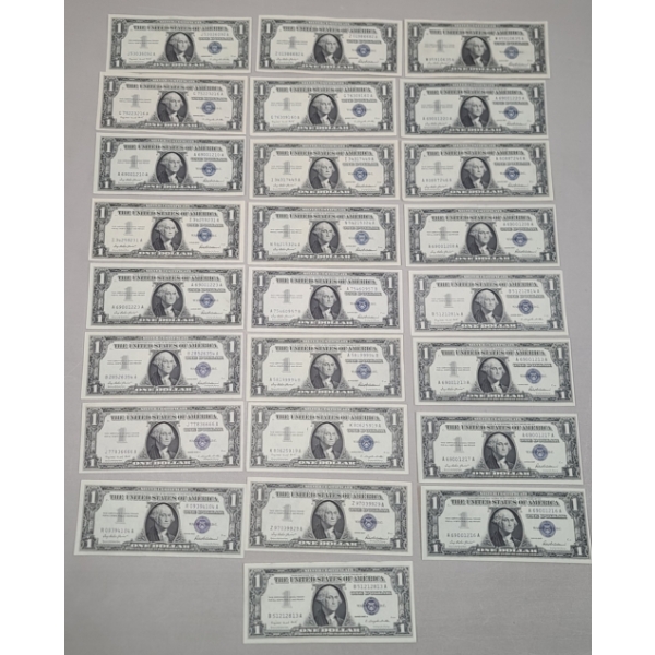 (25) United States Series 1957 $1 Silver Certificates - AU 58 Condition 
