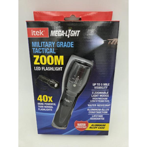 New In Box itek Military Grade Tactical Zoom LED Flashlight