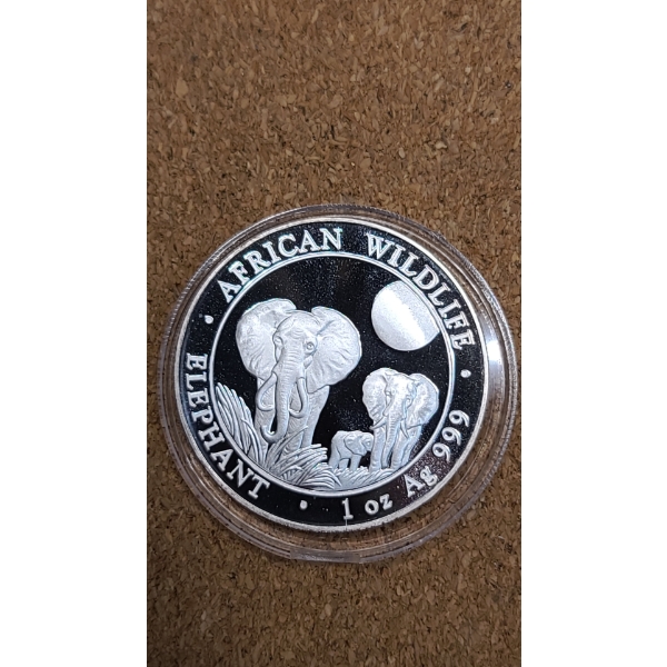 2014 Somalia 100 Shillings African Wildlife 1 Oz 999 Silver Proof Elephant Coin