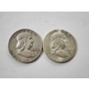 Image 1 : Two Franklin Half Dollars: 1959-D, & 1963 - 90% U.S. Silver Coins - FV: $1.00