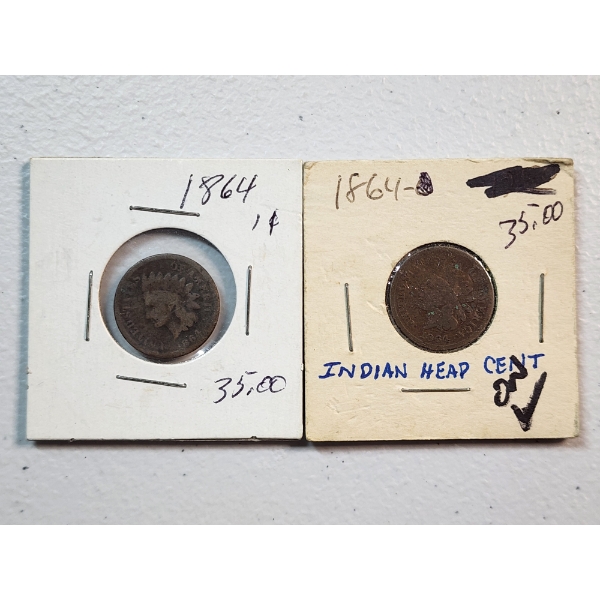 2 BETTER DATE 1864 Indian Head Cents