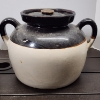 Image 3 : Two Vintage Stoneware Crocks or Bean Pots Each With Two Handles & A Lid ~ 3 Quart & Likely 5 Quart