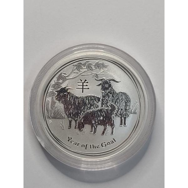 2015 Australian Perth Mint Lunar Series II "Year of the Goat" 1 Oz .999 Fine Silver Coin In Capsule