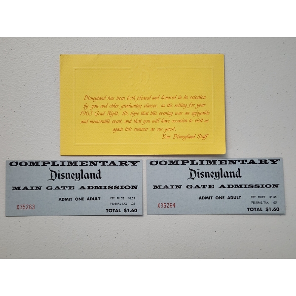 Vintage Collectible Disneyland 1963 Grad Night Complimentary Admission Tickets 