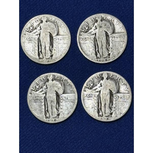 x4 Assorted Years United States Standing Liberty 90% Silver Quarters FV: $1.00