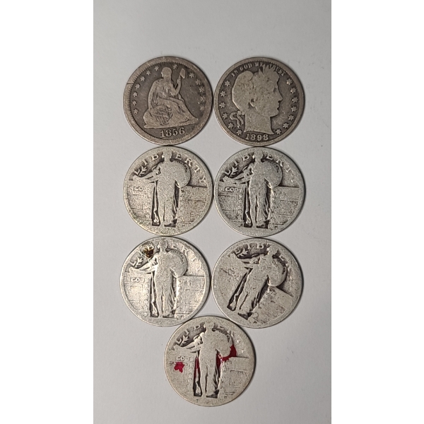 Assorted 90% Silver U.S Quarters - Seated Liberty, Barber & Standing Liberty - Face Value: $1.75
