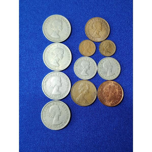 Lot of Assorted UK Coins: 2 Pence, 1 Schilling, 2 Schilling, 1/2 Pennies