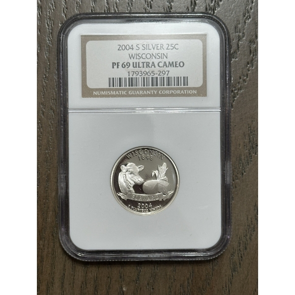 NGC PF69 Ultra Cameo 2004-S Silver State Quarter - Wisconsin