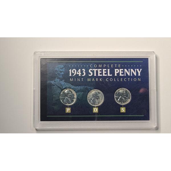 Complete 1943 Steel Penny Mint Mark Collection Display