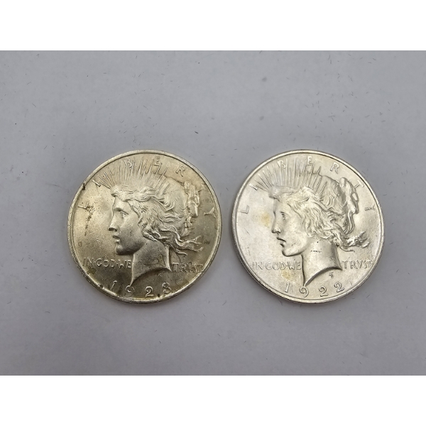 Lot of (2) Peace Silver Dollars
