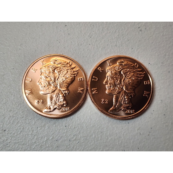x2 2018 Zombucks Murk Diem 1 AVDP oz .999 Fine Copper Rounds