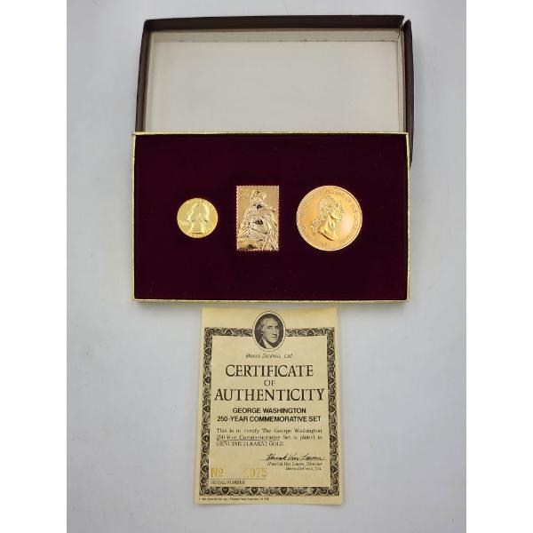 George Washington 250-Year Commemorative 24K Gold-Plated Coins and Stamp Set w/ COA