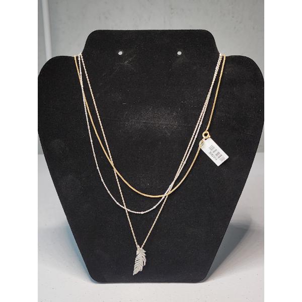 Three Sterling Silver Necklaces Including Gold-Tone, and Feather Pendant - TW: 6.6g