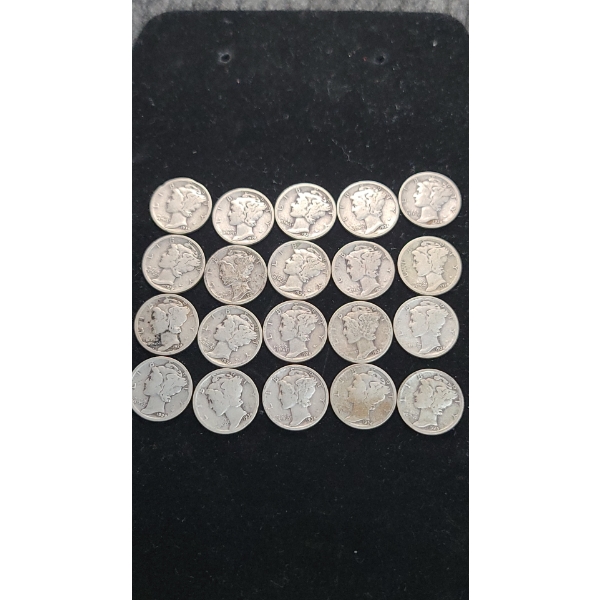 (20) Assorted Years 90% Silver Mercury Dimes Face Value: $2