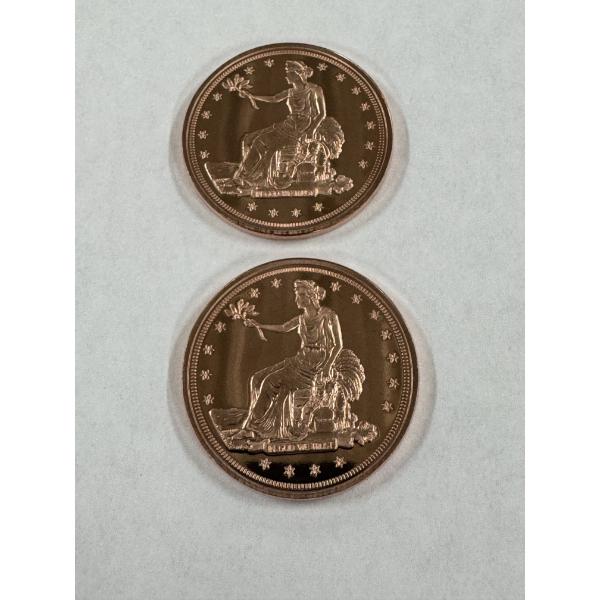 2 - Seated Liberty 1 oz .999 Fine Copper Round Coins - Brilliant Uncirculated - Limited Edition