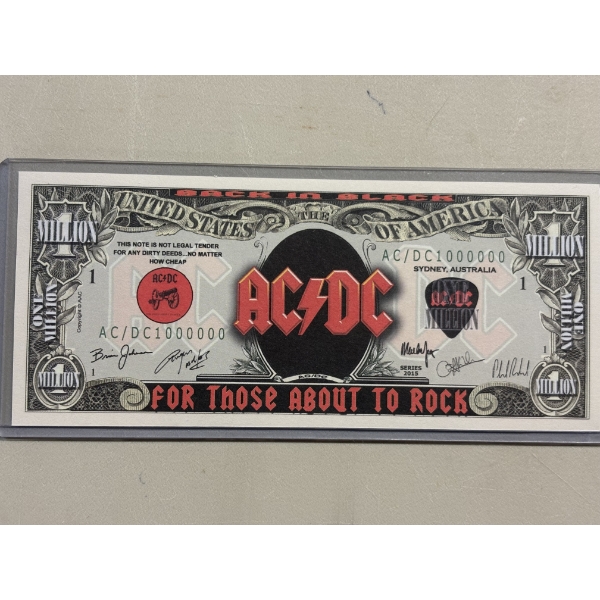 AC/DC Million Dollar Bill In Protective Holder - Exceptional Condition