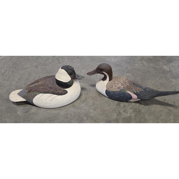 Exquisite Hand Carved Wood Ducks- Pintail & Bafflehead
