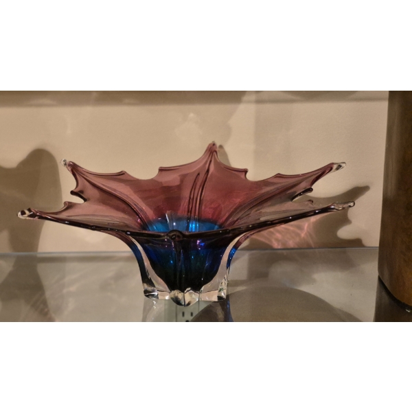 Purple & Multi Colored Leaf Style Bowl Measures app 12" Across by 5" Height - Nice Condition