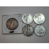 Image 1 : (5) 90% Silver Walking Liberty Half Dollars: 1945-S, (2)1944, 1937, Unknown Year FV: $2.50