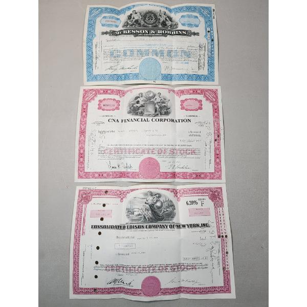 Three Vintage Stock Certificates