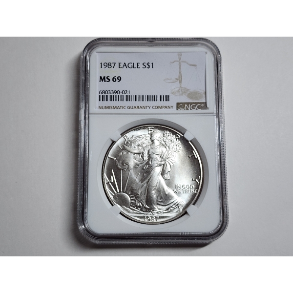 1987 Silver American Eagle NGC MS 69 1 oz .999 Fine Silver 