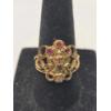 Image 1 : 14K Yellow Gold Art Nouveau Goddess Ring With Rubies & Diamond - Size 6 - Weight: 4.7g