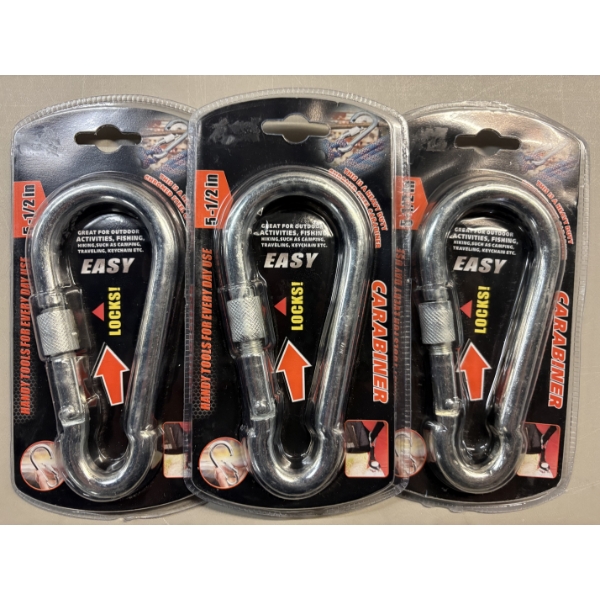 Brand New - Set of 3 - 5-1/2" Heavy Duty Carabiner With Locking Gate