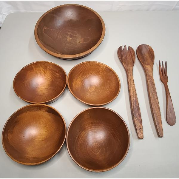 8 Pc Woodcraftery Bowls & Utensils