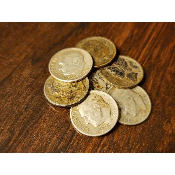 Seven Assorted United States Mercury & Roosevelt 90% Silver Dimes ~ $0.70 FACE VALUE IN SILVER DIMES