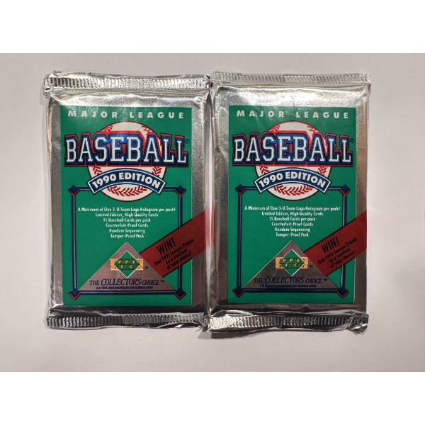 2 - 1990 Upper Deck Baseball Wax Packs - Sealed & Mint Condition - Several Rookies Possible In Packs