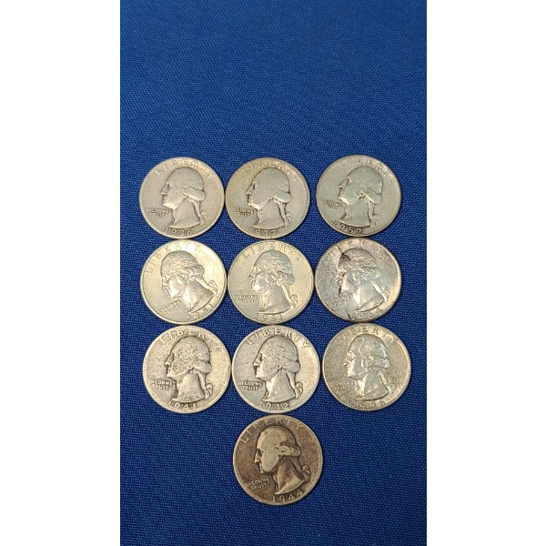 Assorted Years/Mint Marks 90% Silver Washington Head/Standing Liberty Quarters - Face Value: $2.50