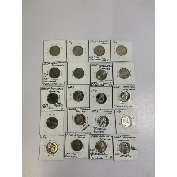 Assorted Quarters in Labeled Cards - Various Years - FV $5.00