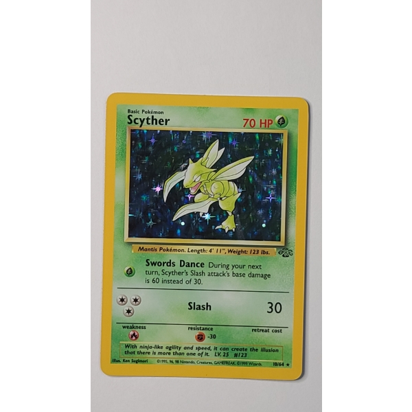 Vintage Scyther #10/64 HOLO RARE Pokemon Trading Card From The Jungle Set - Near Mint Condition