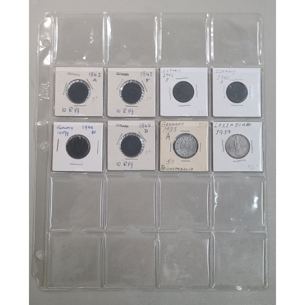 Assorted World War II Era German Reichspfennig & Luxembourg Franc Coin