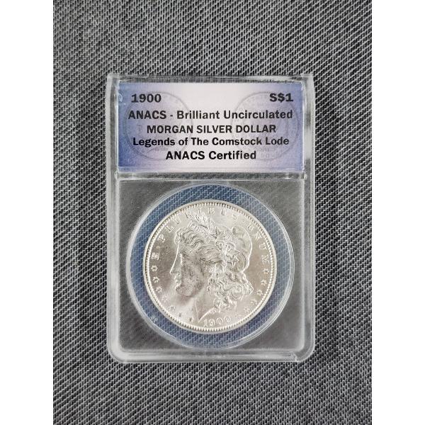 ANACS Brilliant Uncirculated 1900 MORGAN SILVER DOLLAR Legends of the Comstock Lode ~ANACS CERTIFIED