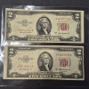 Image 1 : U.S. VINTAGE CURRENCY -  2 PCS - TWO DOLLAR ($2) RED SEAL 1953-A UNITED STATES NOTES - BETTER GRADE