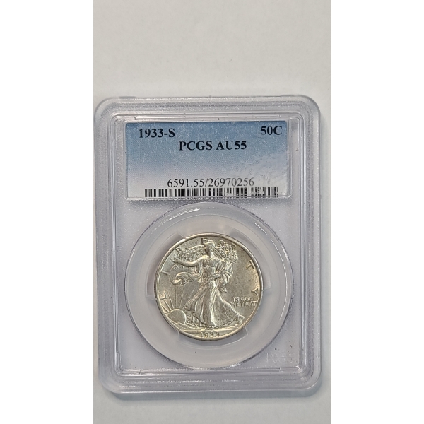 PCGS 1933-S AU55 90% Silver Walking Liberty Half Dollar 
